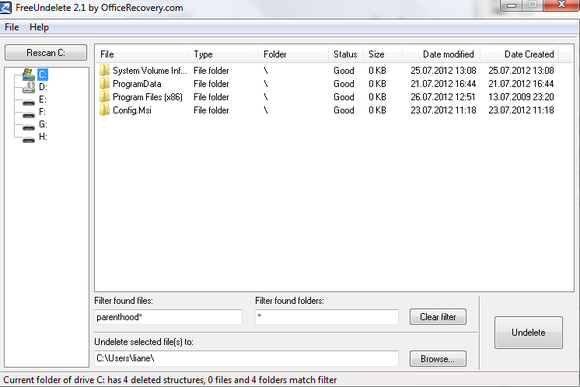 FreeUndelete screenshot